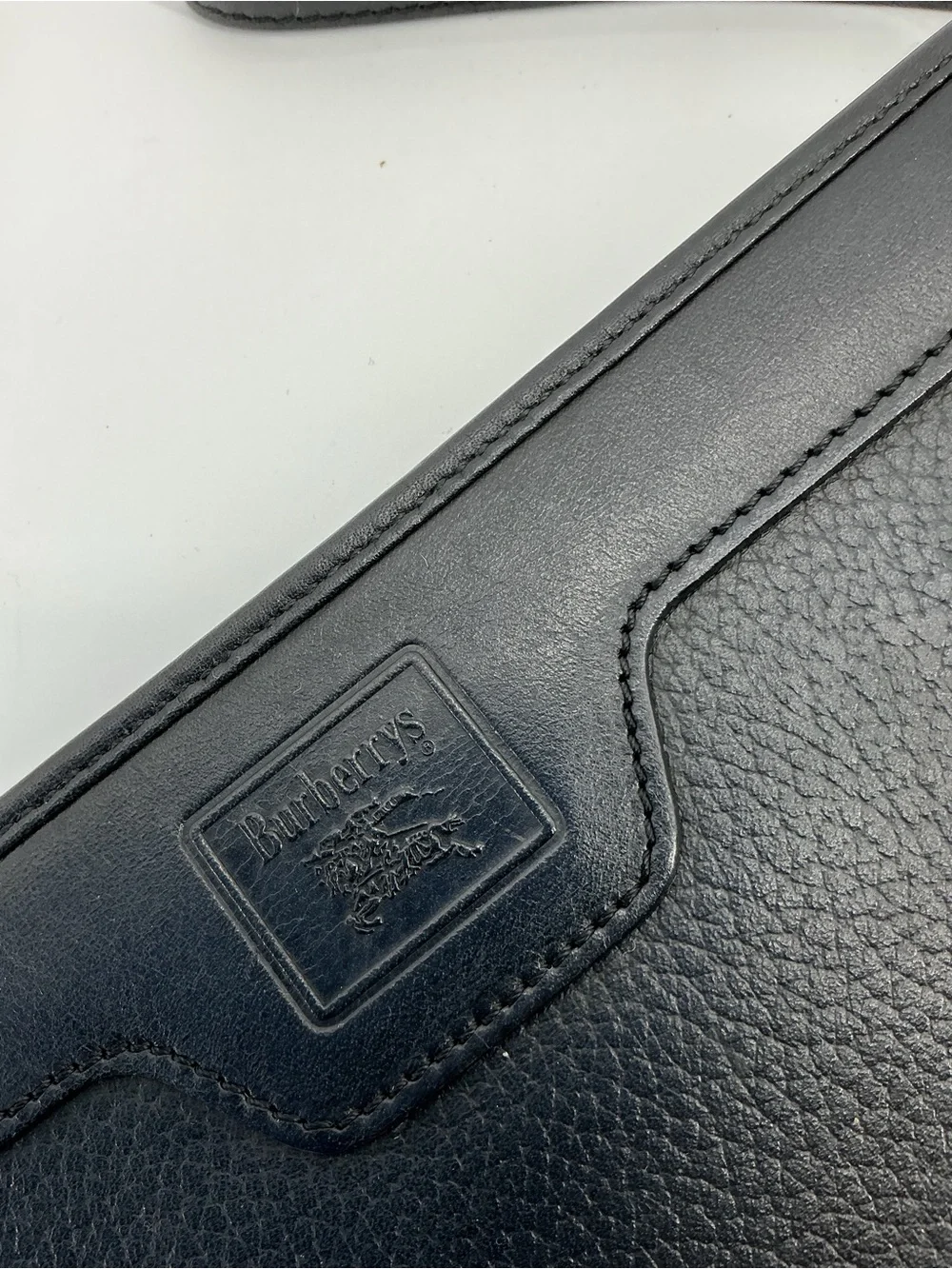 Burberrys Vintage Black Leather Nova Check Wristlet Clutch Pouch